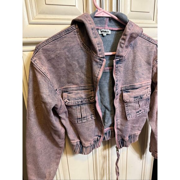 Fashion Nova Kids Girls Mini So Different Denim Jacket Hoodie Pink Size 10 - Picture 6 of 12